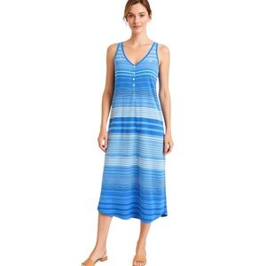 Lauren Ralph Lauren Popover Midi Tank Dress Cotton Logo Stripe Sz M Coastal